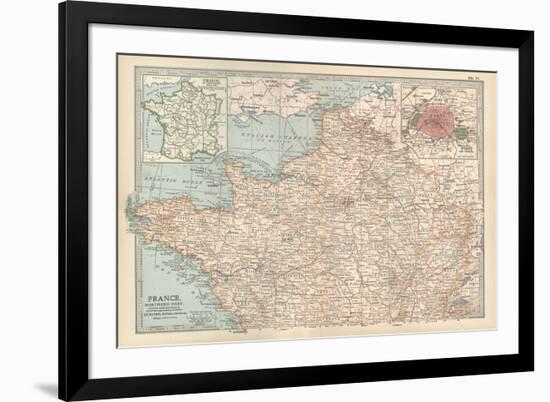 Map of France, Northern Part. with Insets Showing the Provinces of France and Paris and Vicinity-Encyclopaedia Britannica-Framed Premium Giclee Print