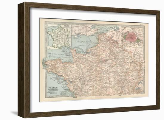 Map of France, Northern Part. with Insets Showing the Provinces of France and Paris and Vicinity-Encyclopaedia Britannica-Framed Art Print