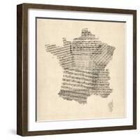 Map of France Old Sheet Music Map-Michael Tompsett-Framed Art Print