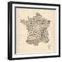 Map of France Old Sheet Music Map-Michael Tompsett-Framed Art Print