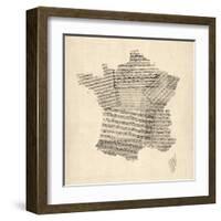 Map of France Old Sheet Music Map-Michael Tompsett-Framed Art Print