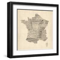 Map of France Old Sheet Music Map-Michael Tompsett-Framed Art Print