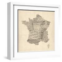 Map of France Old Sheet Music Map-Michael Tompsett-Framed Art Print