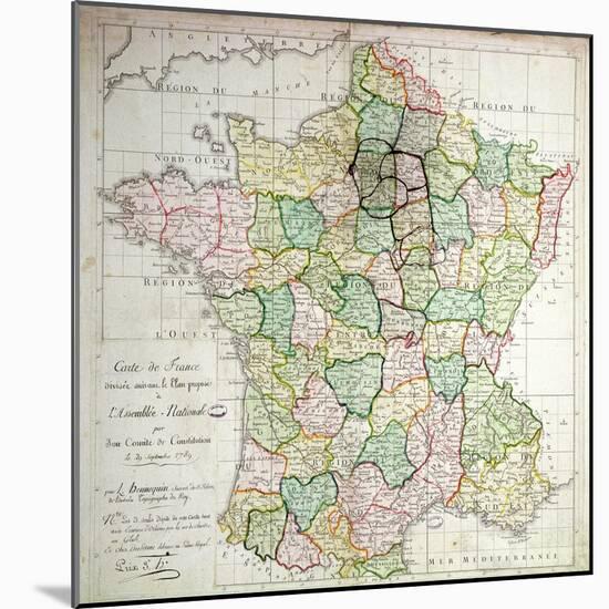 Map of France Showing Plans to Divide Departments, 1789-null-Mounted Giclee Print