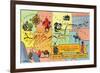 Map of Fred Harvey Hotel Locations - CA to KS-Lantern Press-Framed Art Print