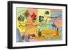 Map of Fred Harvey Hotel Locations - CA to KS-Lantern Press-Framed Art Print