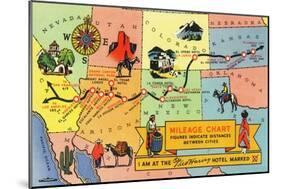 Map of Fred Harvey Hotel Locations - CA to KS-Lantern Press-Mounted Art Print
