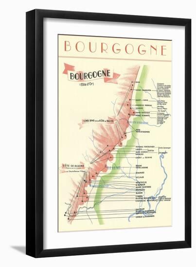 Map of French Bourgogne Wine Country-null-Framed Art Print