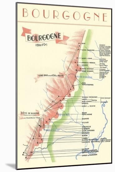 Map of French Bourgogne Wine Country-null-Mounted Art Print