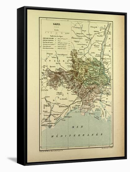 Map of Gard France-null-Framed Stretched Canvas