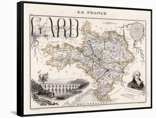 Map of Gard France-Alexandre Vuillemin-Framed Stretched Canvas