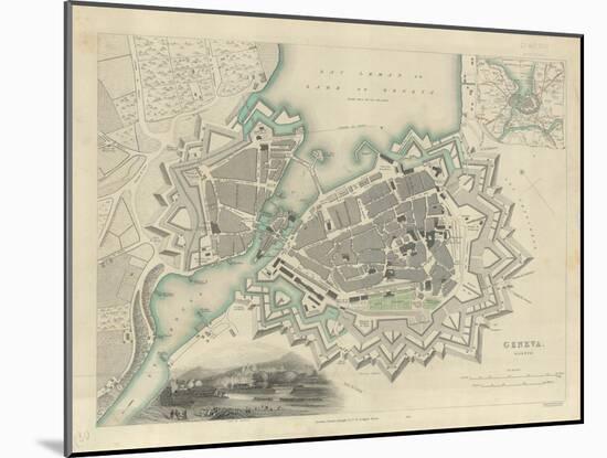 Map of Geneva, with an Illustrated 'View of the City', 1847-null-Mounted Giclee Print