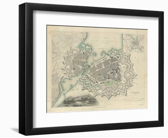 Map of Geneva, with an Illustrated 'View of the City', 1847-null-Framed Giclee Print