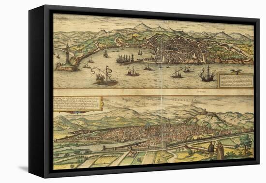 Map of Genoa and Florence from Civitates Orbis Terrarum-null-Framed Stretched Canvas