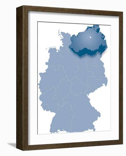 Map of Germany Where Mecklenburg-Vorpommern is Pulled Out-BENGUHAN-Framed Art Print