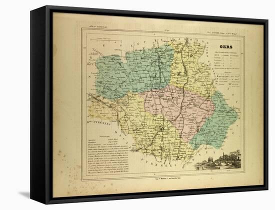 Map of Gers France-null-Framed Stretched Canvas