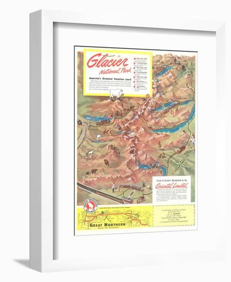 Map of Glacier National Park, Montana-null-Framed Art Print