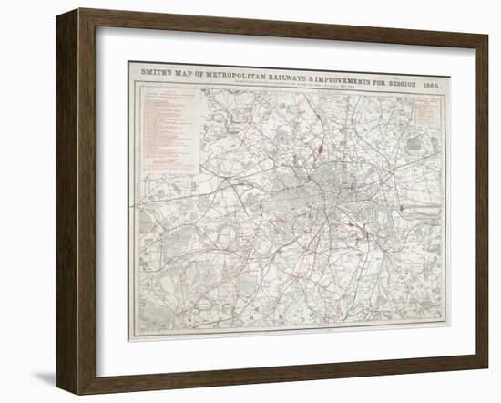 Map of Greater London showing the Metropolitan Railways and improvements in 1866-Anon-Framed Giclee Print
