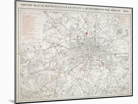 Map of Greater London showing the Metropolitan Railways and improvements in 1866-Anon-Mounted Giclee Print