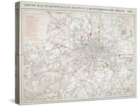 Map of Greater London showing the Metropolitan Railways and improvements in 1866-Anon-Stretched Canvas