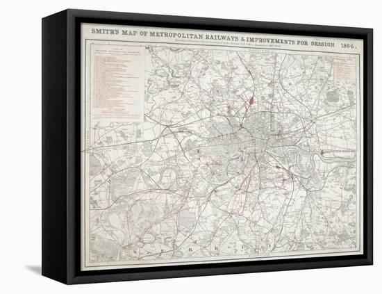 Map of Greater London showing the Metropolitan Railways and improvements in 1866-Anon-Framed Stretched Canvas