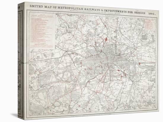 Map of Greater London showing the Metropolitan Railways and improvements in 1866-Anon-Stretched Canvas