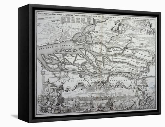 Map of Hamburg and the Surrounding Area, published in Nuremberg-null-Framed Stretched Canvas
