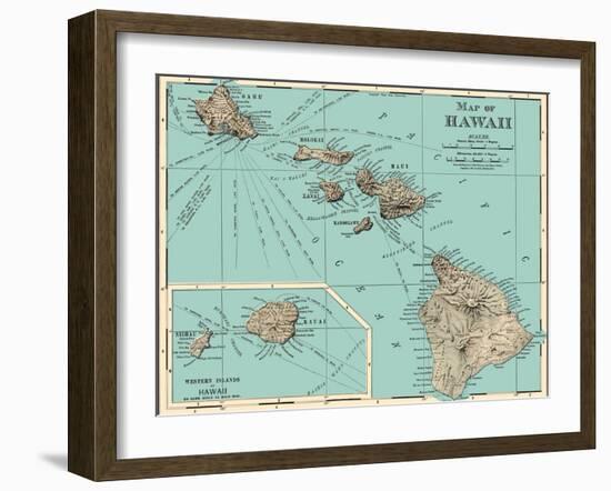 Map of Hawaii - from Rand McNally Atlas, Vintage Colored Cartographic Map, 1898-Pacifica Island Art-Framed Art Print