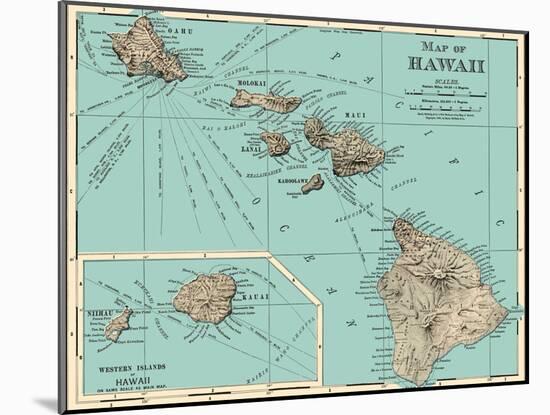 Map of Hawaii - from Rand McNally Atlas, Vintage Colored Cartographic Map, 1898-Pacifica Island Art-Mounted Art Print