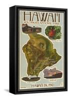 Map of Hawaii - Hawaii Volcanoes National Park-Lantern Press-Framed Stretched Canvas