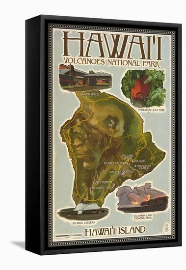 Map of Hawaii - Hawaii Volcanoes National Park-Lantern Press-Framed Stretched Canvas