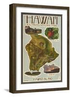 Map of Hawaii - Hawaii Volcanoes National Park-Lantern Press-Framed Art Print