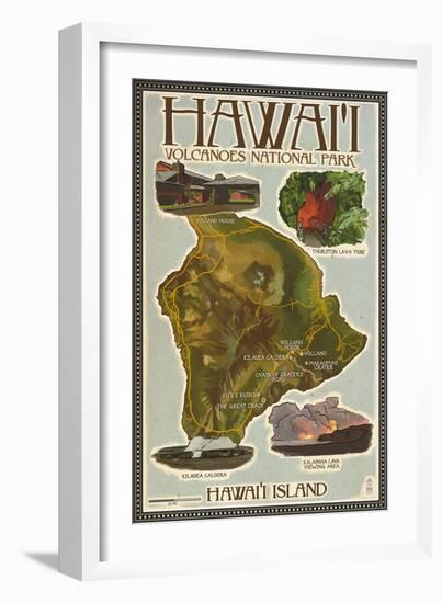 Map of Hawaii - Hawaii Volcanoes National Park-Lantern Press-Framed Art Print
