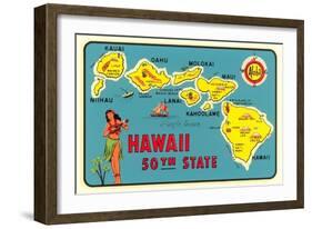 Map of Hawaiian Islands-null-Framed Art Print