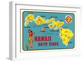 Map of Hawaiian Islands-null-Framed Art Print