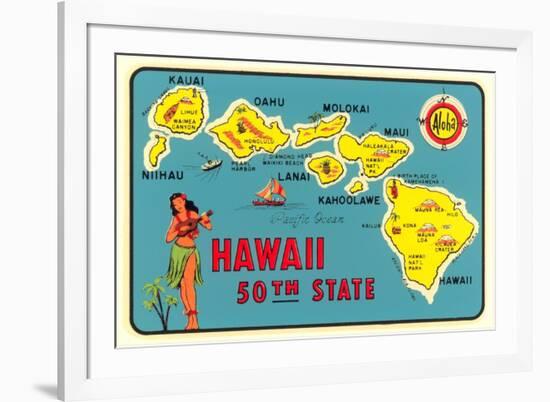 Map of Hawaiian Islands-null-Framed Premium Giclee Print