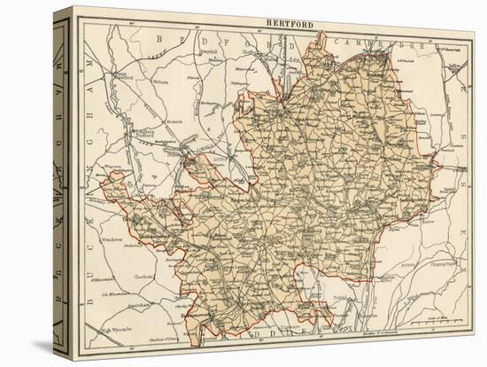 Map of Hertfordshire, England, 1870s-null-Stretched Canvas