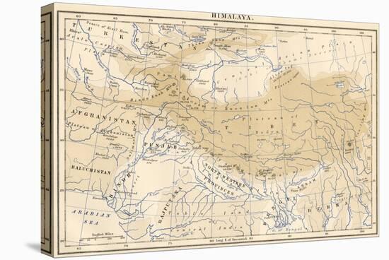 Map of Himalaya Region of Asia, 1870s-null-Stretched Canvas