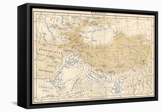 Map of Himalaya Region of Asia, 1870s-null-Framed Stretched Canvas