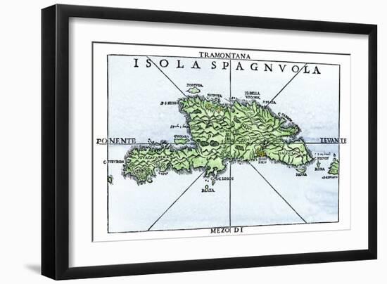 Map of Hispaniola in 1534, from Cartography of Peter Martyr and Oviedo-null-Framed Giclee Print