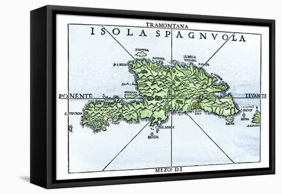 Map of Hispaniola in 1534, from Cartography of Peter Martyr and Oviedo-null-Framed Stretched Canvas