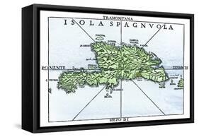 Map of Hispaniola in 1534, from Cartography of Peter Martyr and Oviedo-null-Framed Stretched Canvas