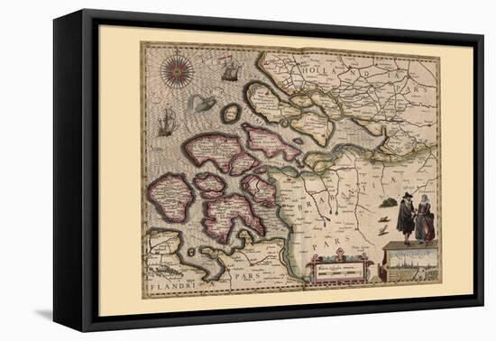 Map of Holland-Pieter Van der Keere-Framed Stretched Canvas