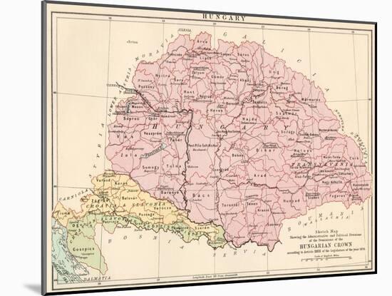 Map of Hungary, 1870s-null-Mounted Giclee Print