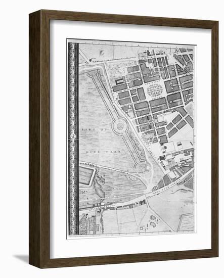 Map of Hyde Park Corner, Grosvenor Square and Tyburn, 1746 (Litho)-John Rocque-Framed Giclee Print