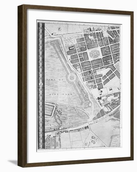 Map of Hyde Park Corner, Grosvenor Square and Tyburn, 1746 (Litho)-John Rocque-Framed Giclee Print