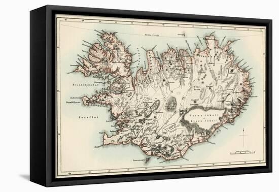 Map of Iceland, 1870s-null-Framed Stretched Canvas