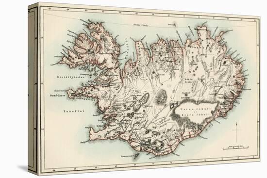 Map of Iceland, 1870s-null-Stretched Canvas