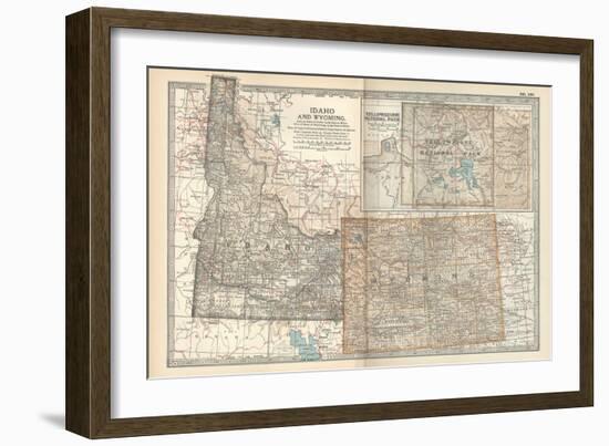 Map of Idaho and Wyoming. United States. Inset Map of Yellowstone National Park-Encyclopaedia Britannica-Framed Art Print