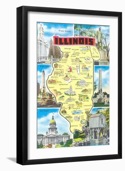 Map of Illinois, Attractions-null-Framed Art Print